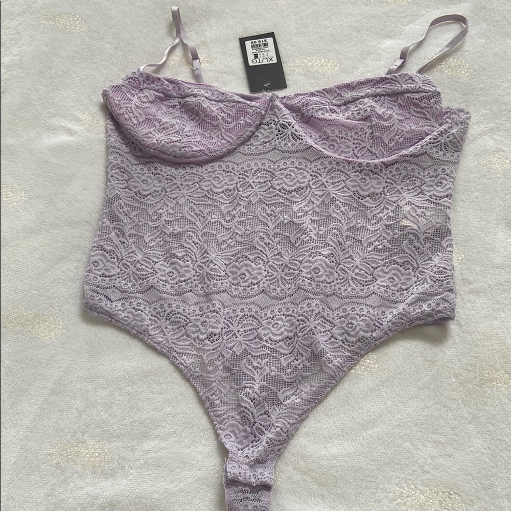 Purple lace thong bodysuit size XL NWT​​​​